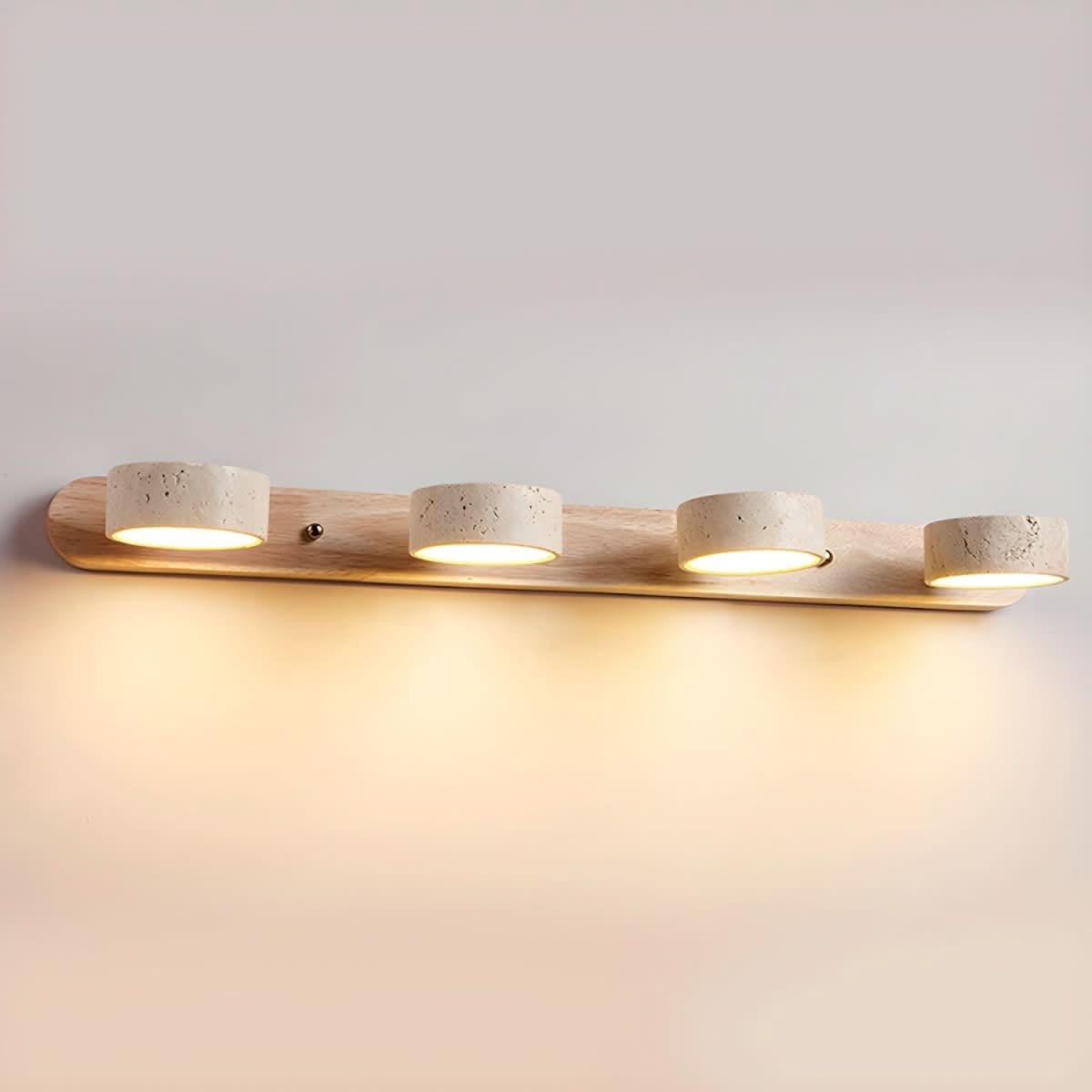 Indoor LED wall light with natural travertine and wood design