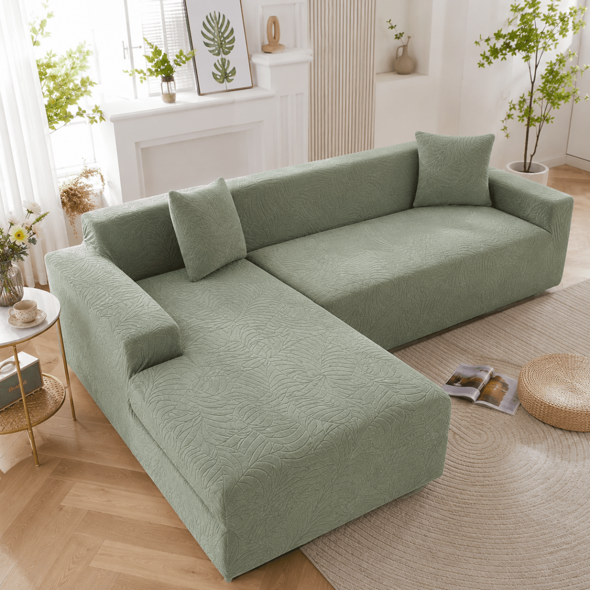Custom-fit couch cover for L-shaped sofas