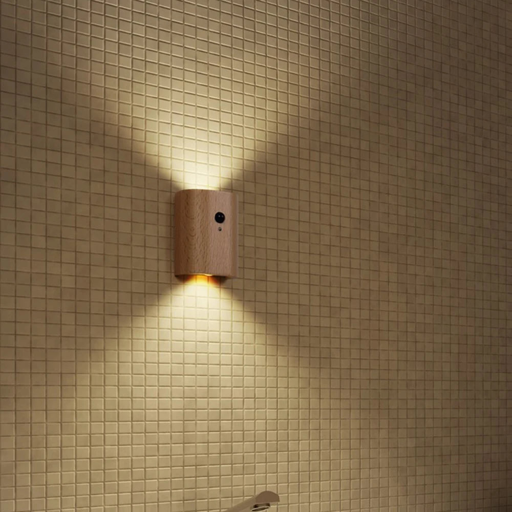 Wooden Lamp with Motion Sensor and Rechargeable Battery