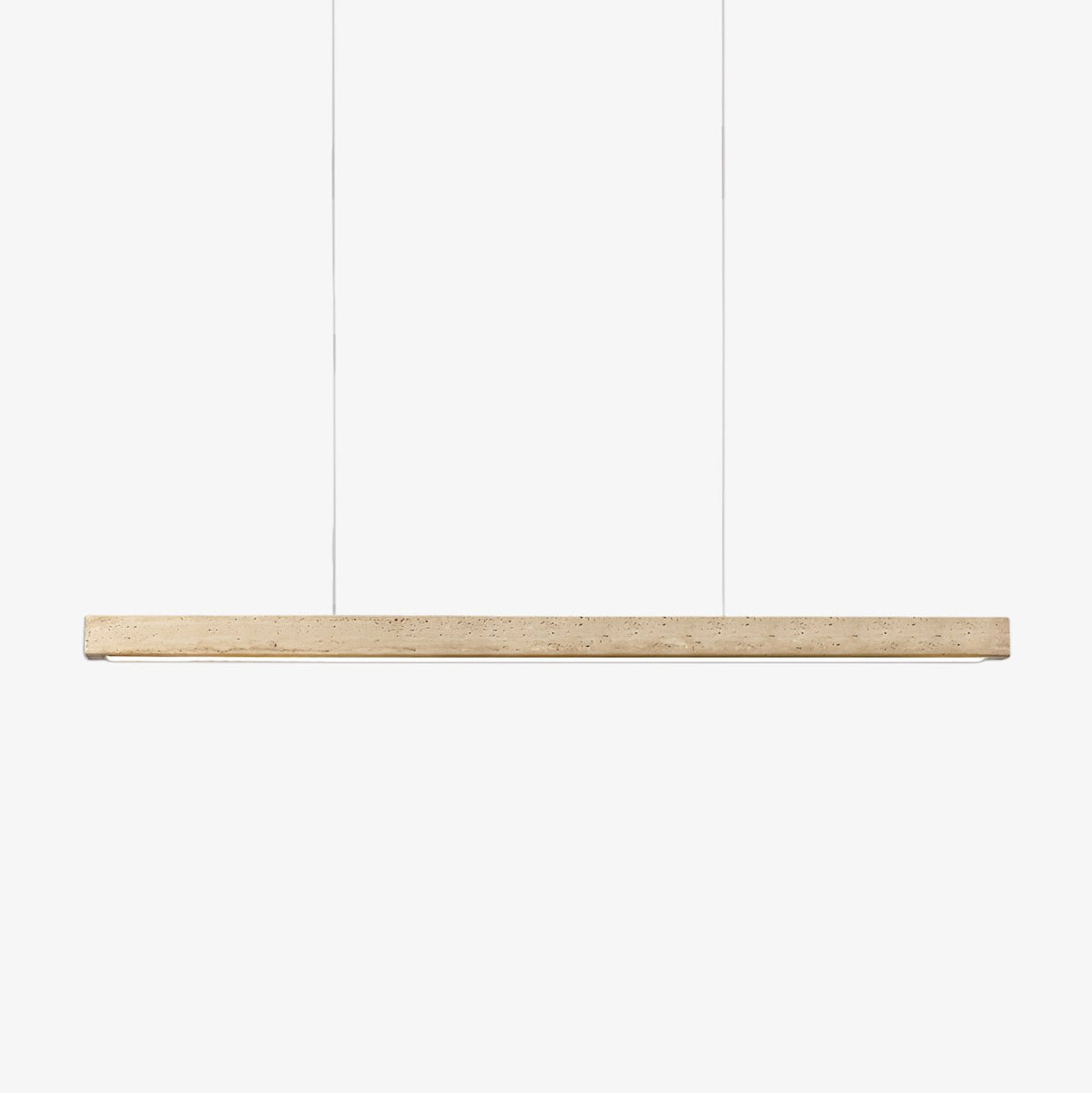 Linear Travertine Pendant Lamp — Stone Bar, Wire-Suspended Pendant Light