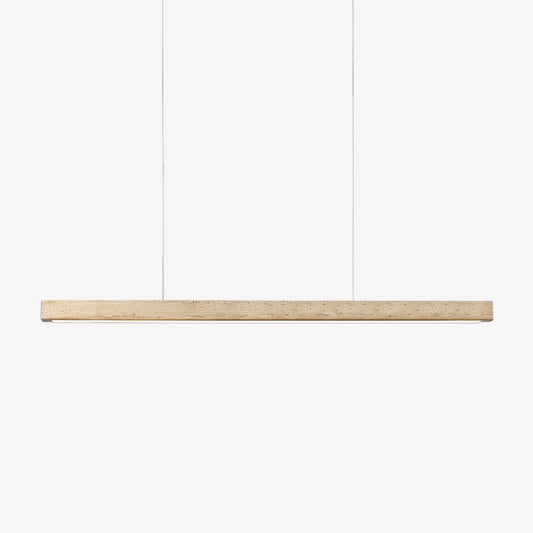 Linear Travertine Pendant Lamp — Stone Bar, Wire-Suspended Pendant Light