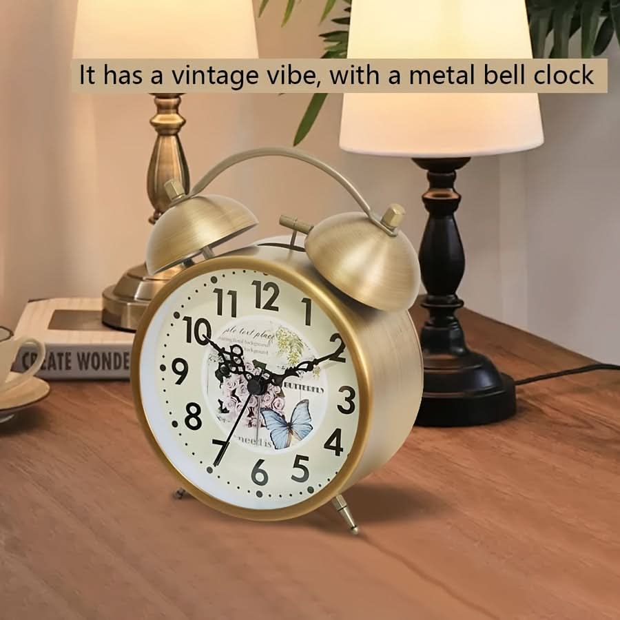 Scandinavian vintage luminous twin bell alarm clock