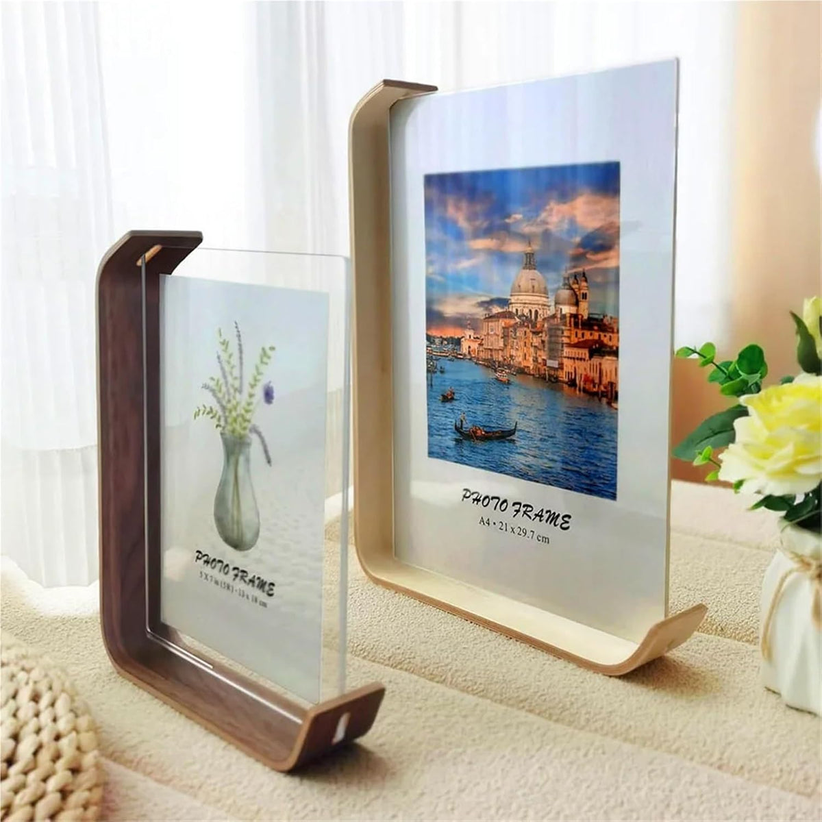 Acrylic-Wood Picture Frame with Double-Sided Viewing for Modern Tabletop Décor