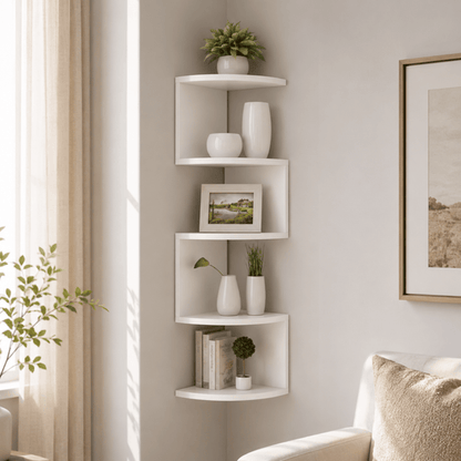 Space-saving corner wall shelf for modern storage at home