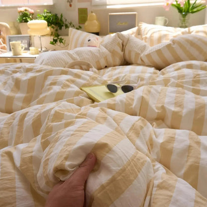 Washed Cotton Crepe Striped Quilt Set
