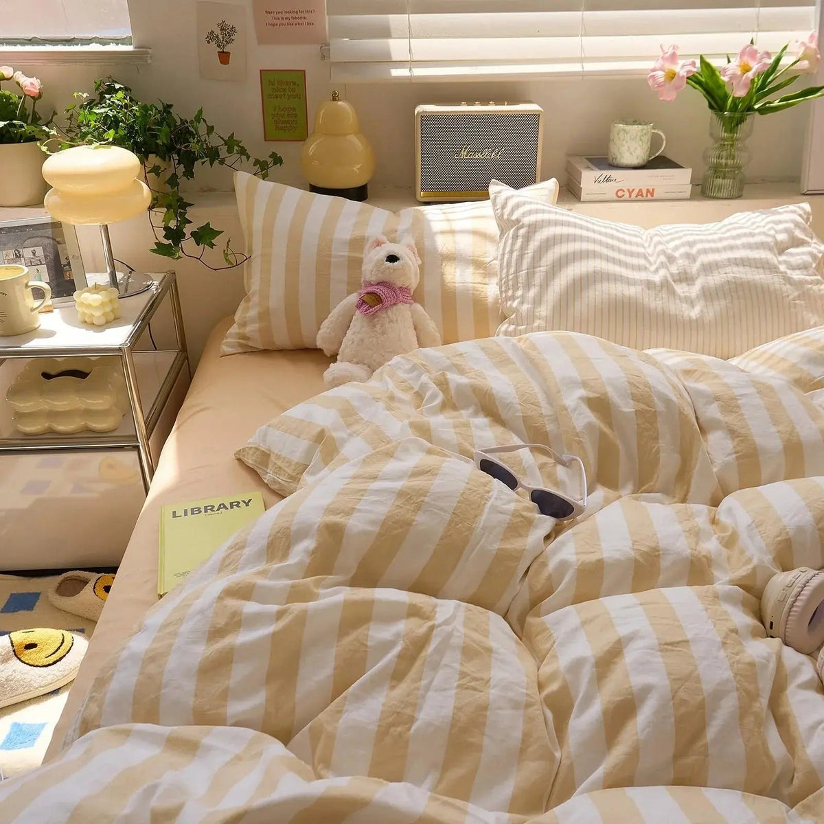 Washed Cotton Crepe Striped Quilt Set