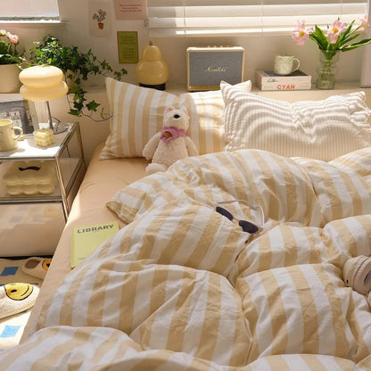 Washed Cotton Crepe Striped Quilt Set