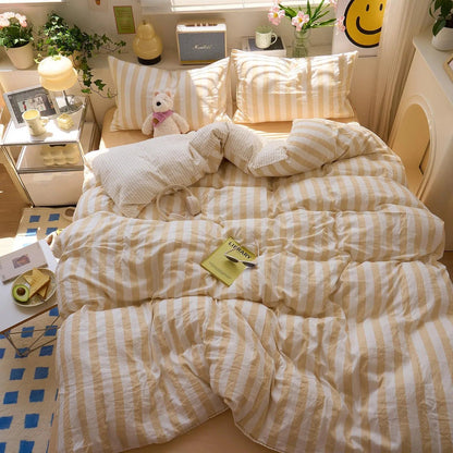 Washed Cotton Crepe Striped Quilt Set