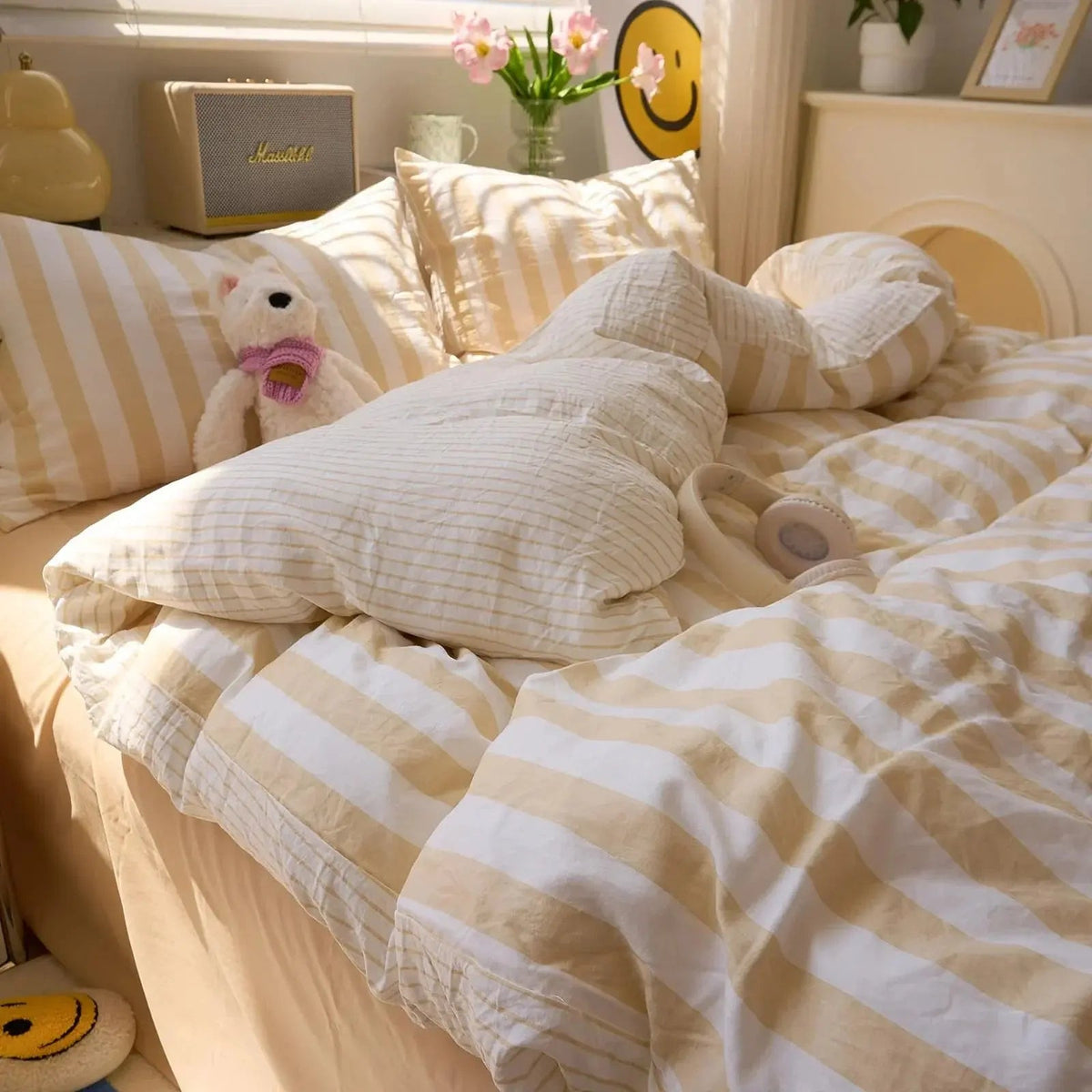 Washed Cotton Crepe Striped Quilt Set
