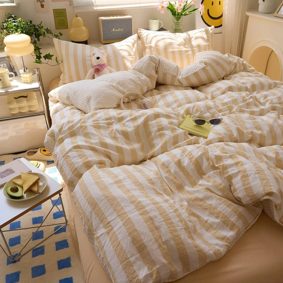 Washed Cotton Crepe Striped Quilt Set