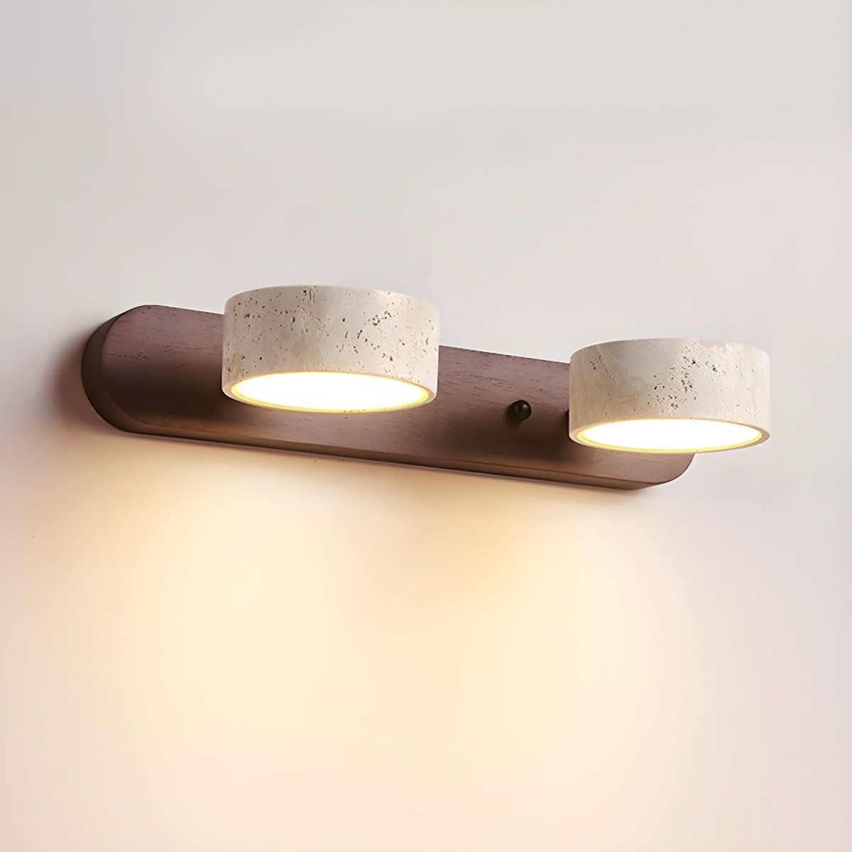 Indoor LED wall light with natural travertine and wood design