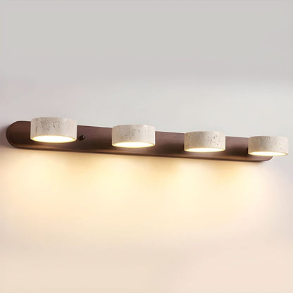 Indoor LED wall light with natural travertine and wood design