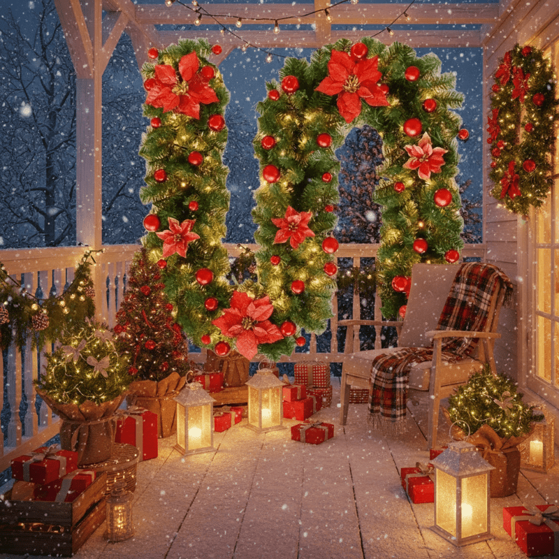 Illuminated Christmas garland made of rattan with warm-white LED lights, 2.7 m