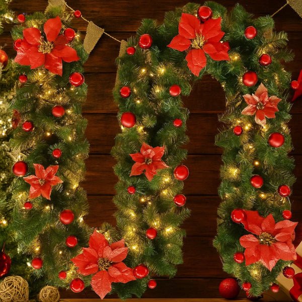 Illuminated Christmas garland made of rattan with warm-white LED lights, 2.7 m