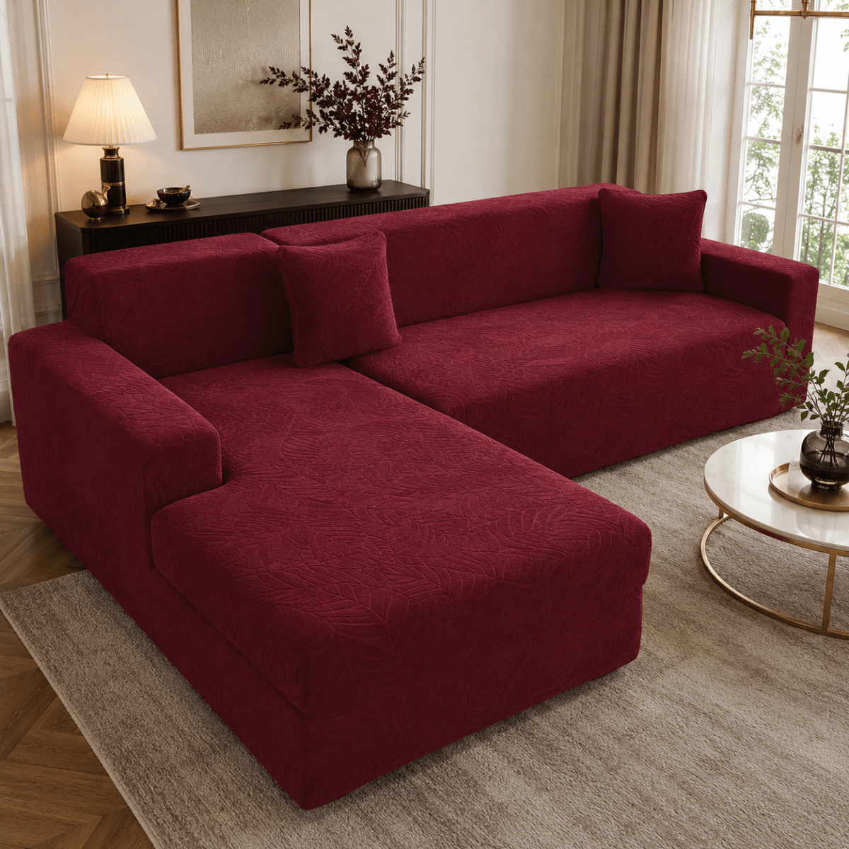 Custom-fit couch cover for L-shaped sofas