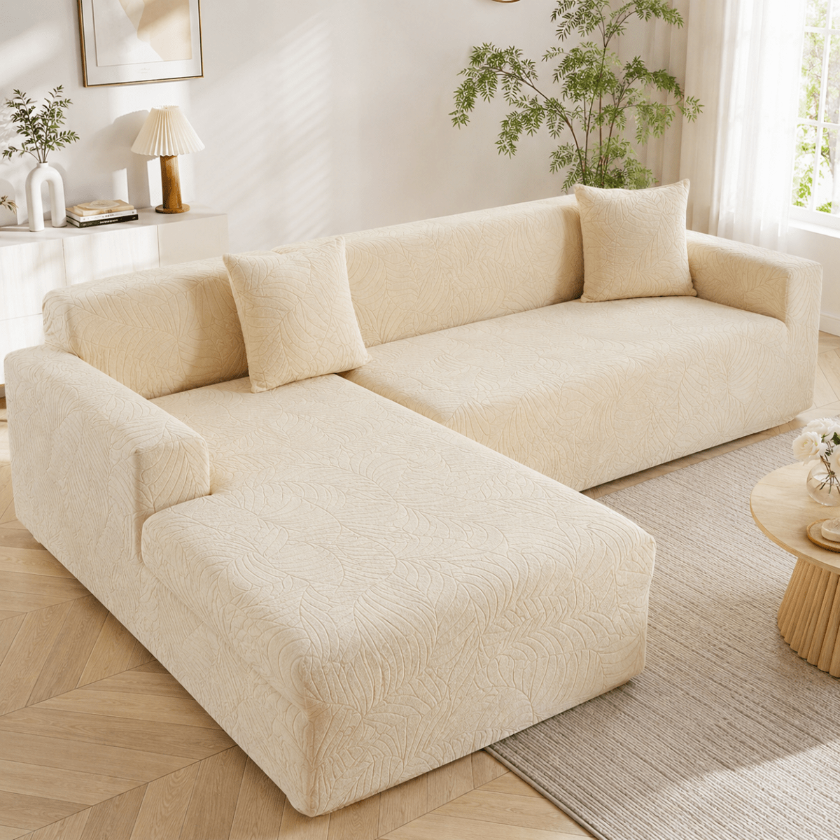 Custom-fit couch cover for L-shaped sofas