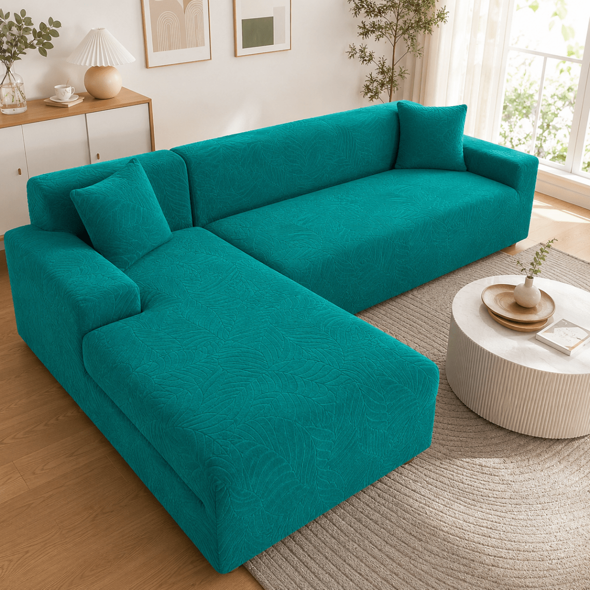 Custom-fit couch cover for L-shaped sofas