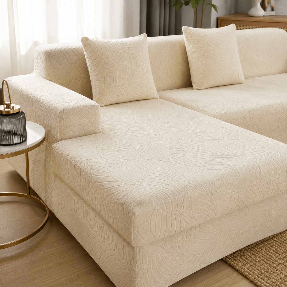 Custom-fit couch cover for L-shaped sofas