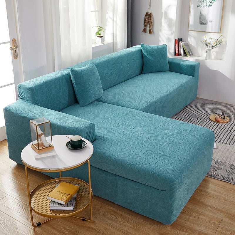 Custom-fit polyester sofa cover for L-shaped sofas