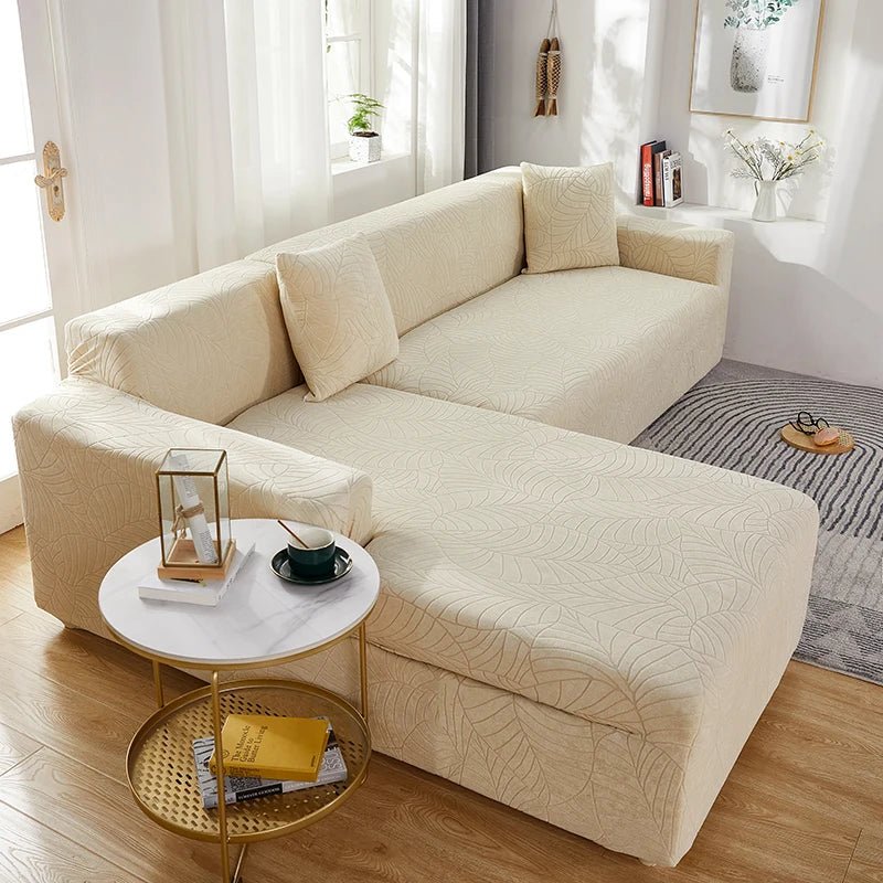 Custom-fit polyester sofa cover for L-shaped sofas
