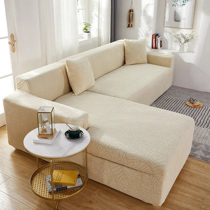 Custom-fit polyester sofa cover for L-shaped sofas