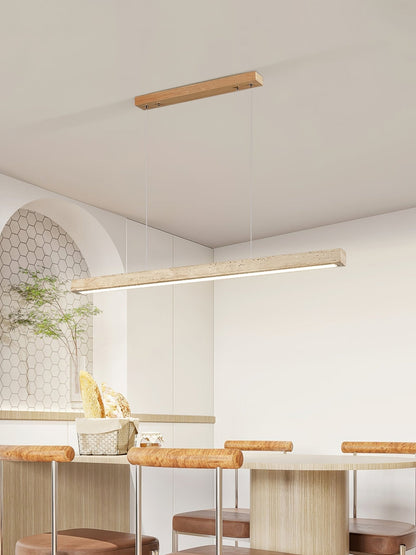 Linear Travertine Pendant Lamp — Stone Bar, Wire-Suspended Pendant Light
