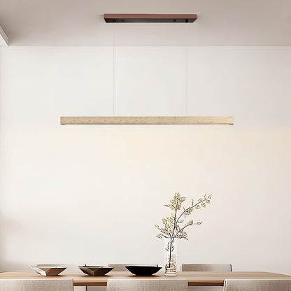Linear Travertine Pendant Lamp — Stone Bar, Wire-Suspended Pendant Light