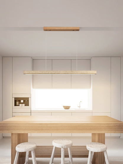 Linear Travertine Pendant Lamp — Stone Bar, Wire-Suspended Pendant Light