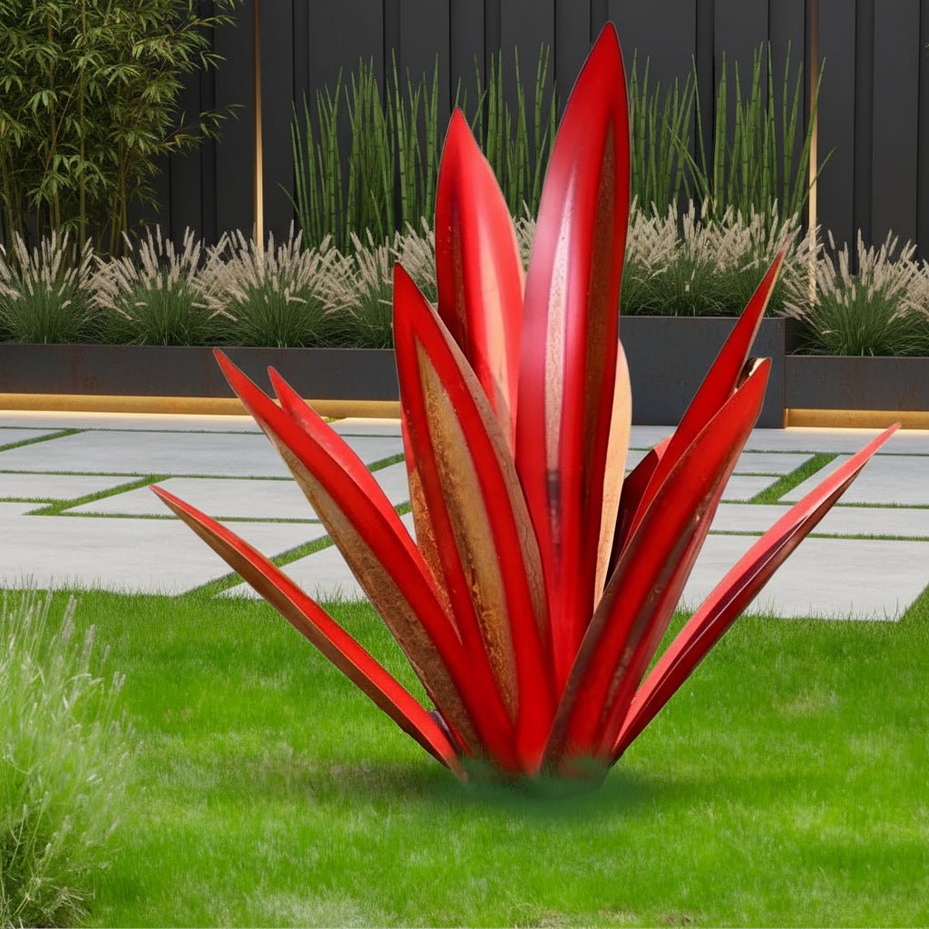 Vibrant metal agave sculpture for weather-resistant, modern garden decor