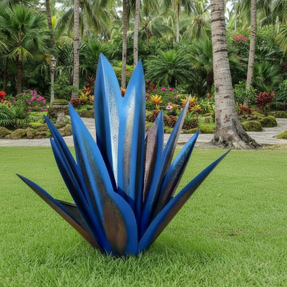 Vibrant metal agave sculpture for weather-resistant, modern garden decor