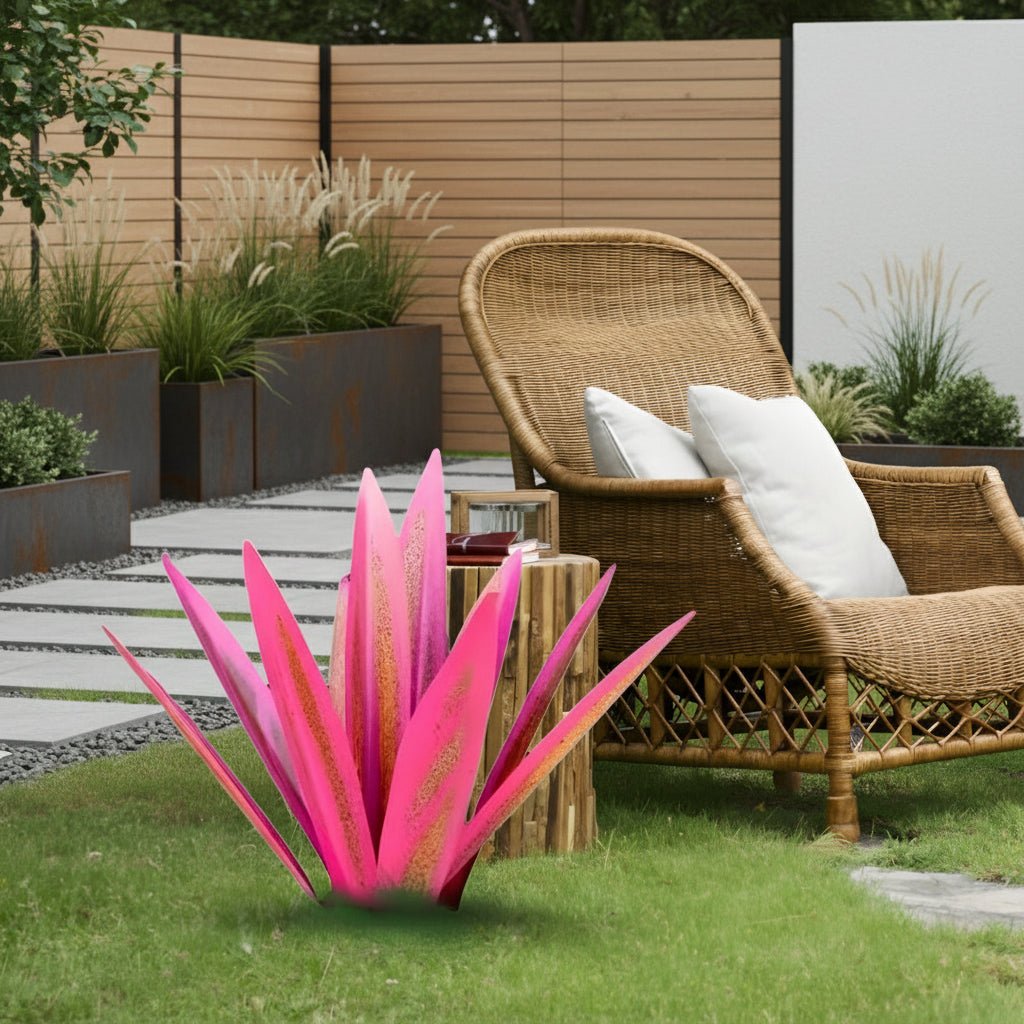 Vibrant metal agave sculpture for weather-resistant, modern garden decor