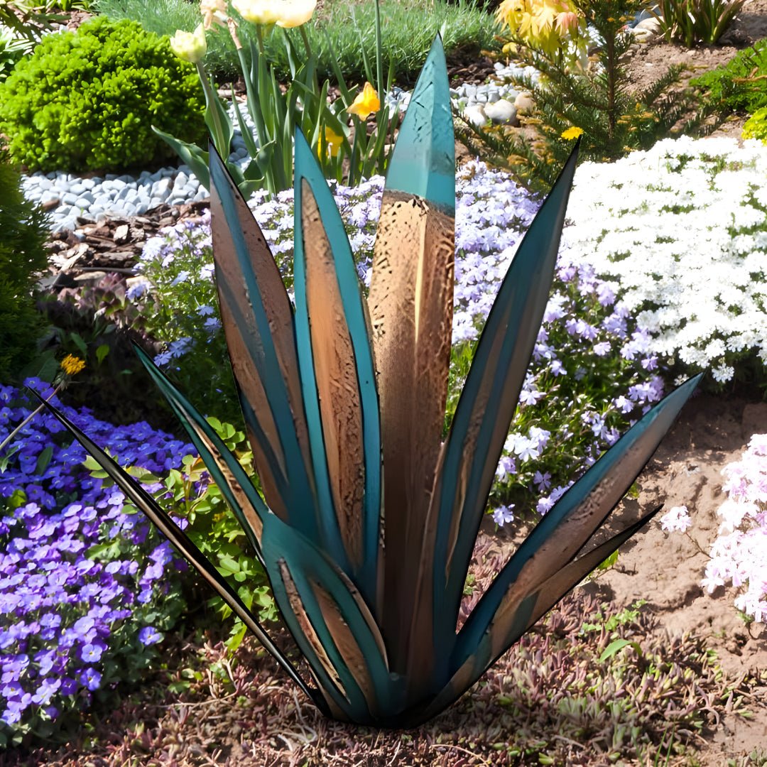 Vibrant metal agave sculpture for weather-resistant, modern garden decor