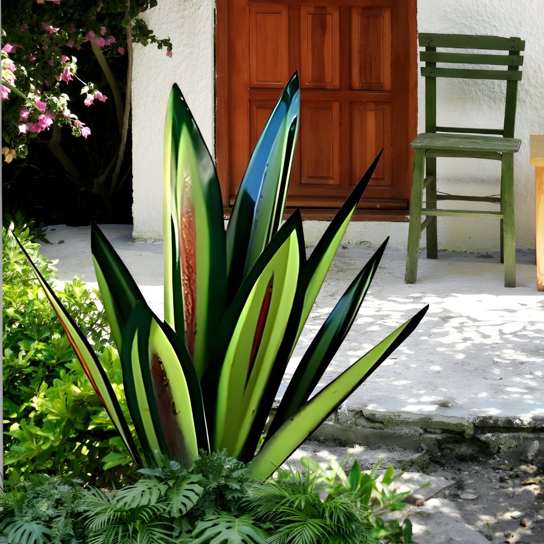 Vibrant metal agave sculpture for weather-resistant, modern garden decor