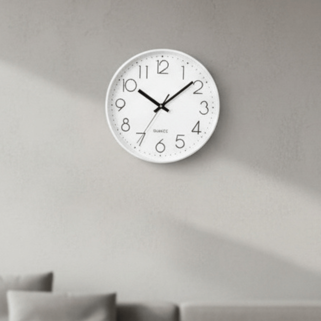 Silent Wall Clock – 12-inch non-ticking modern timepiece designed for quiet, minimalist home and office interiors