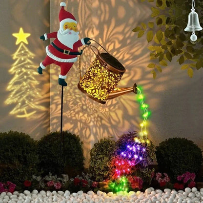 Solar Santa Watering Can Lantern for Cozy Winter Garden Decor