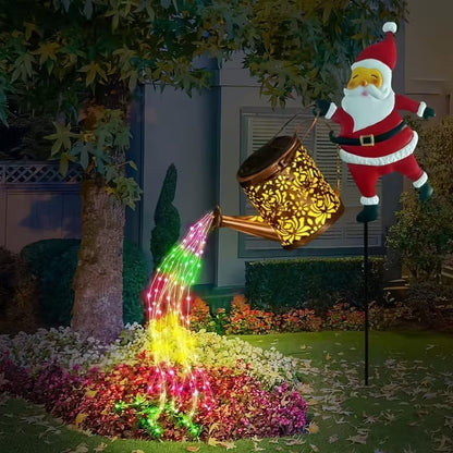 Solar Santa Watering Can Lantern for Cozy Winter Garden Decor
