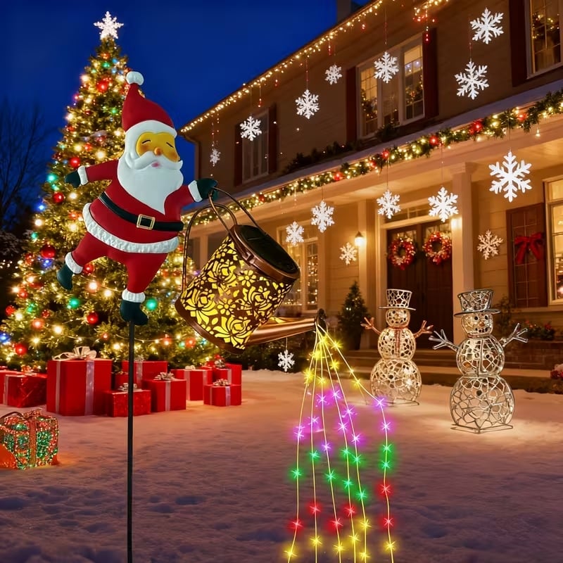 Solar Santa Watering Can Lantern for Cozy Winter Garden Decor