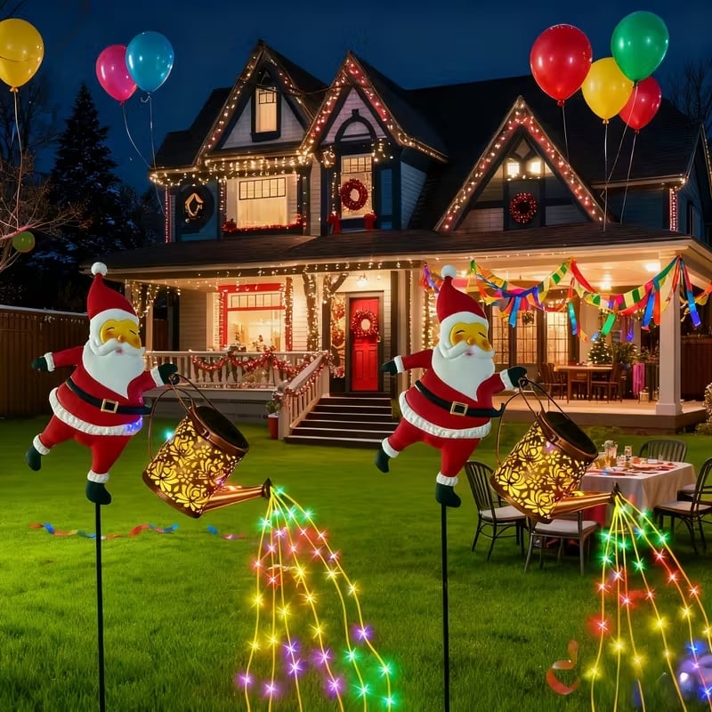 Solar Santa Watering Can Lantern for Cozy Winter Garden Decor