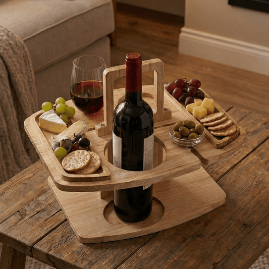 Wooden Picnic Table with Compartments for Wine and Outdoor Dining