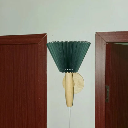 Nordic Wood Wall Sconce With Pleated Shade Glow