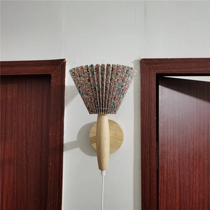 Nordic Wood Wall Sconce With Pleated Shade Glow