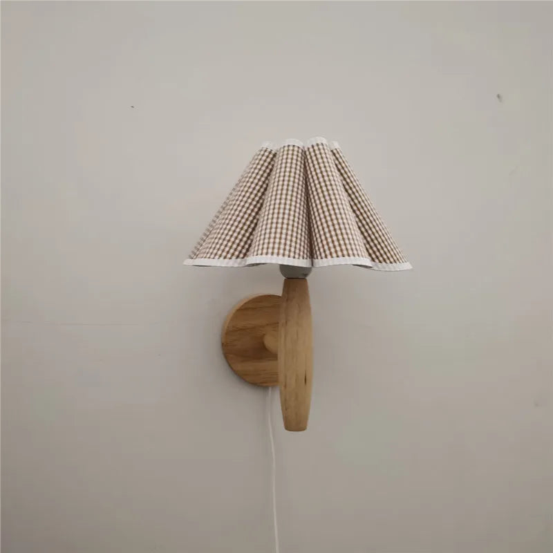 Nordic Wood Wall Sconce With Pleated Shade Glow