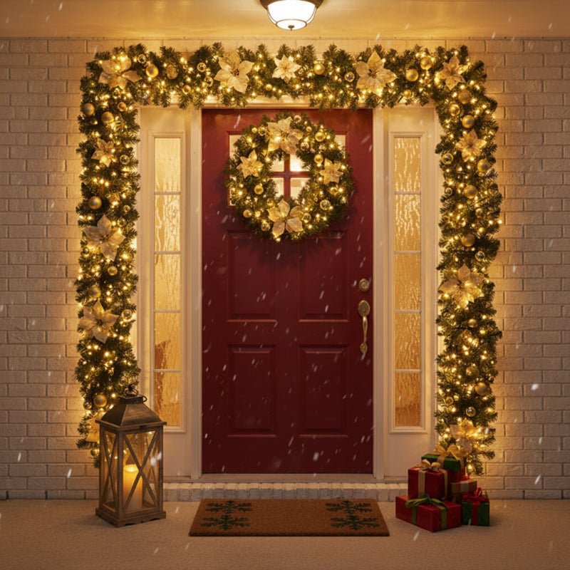 Illuminated Christmas garland made of rattan with warm-white LED lights, 2.7 m