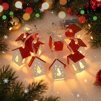 Wooden LED house light with warm white light for festive accents