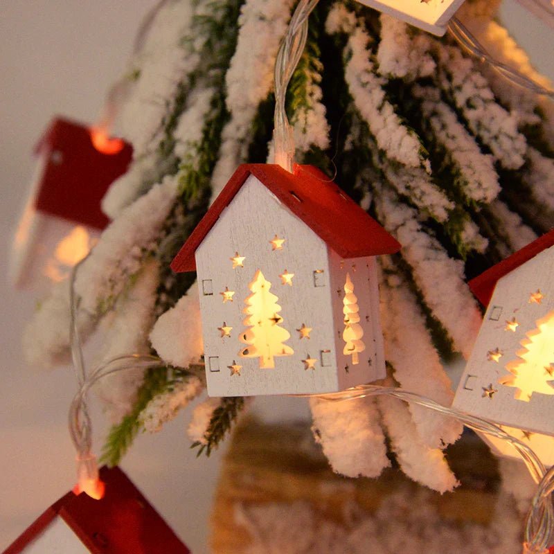 Wooden LED house light with warm white light for festive accents
