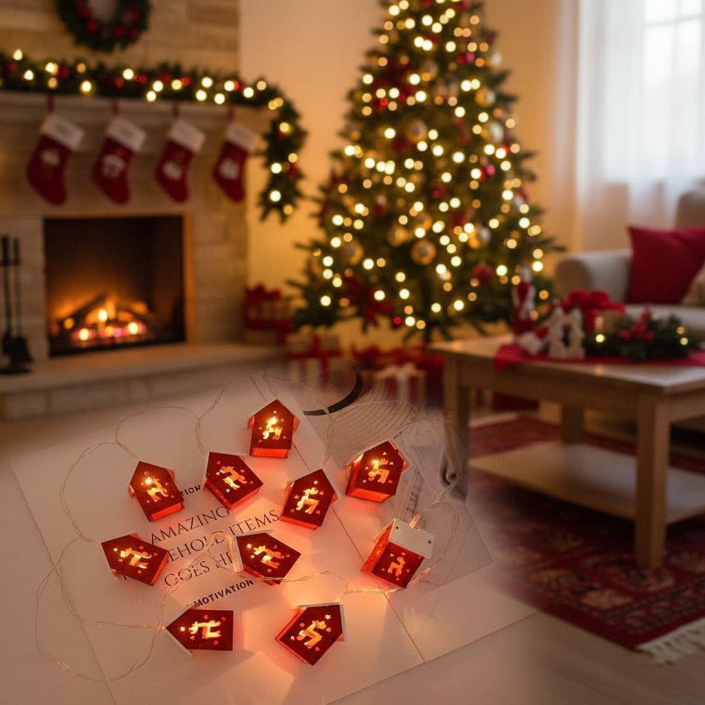 Wooden LED house light with warm white light for festive accents