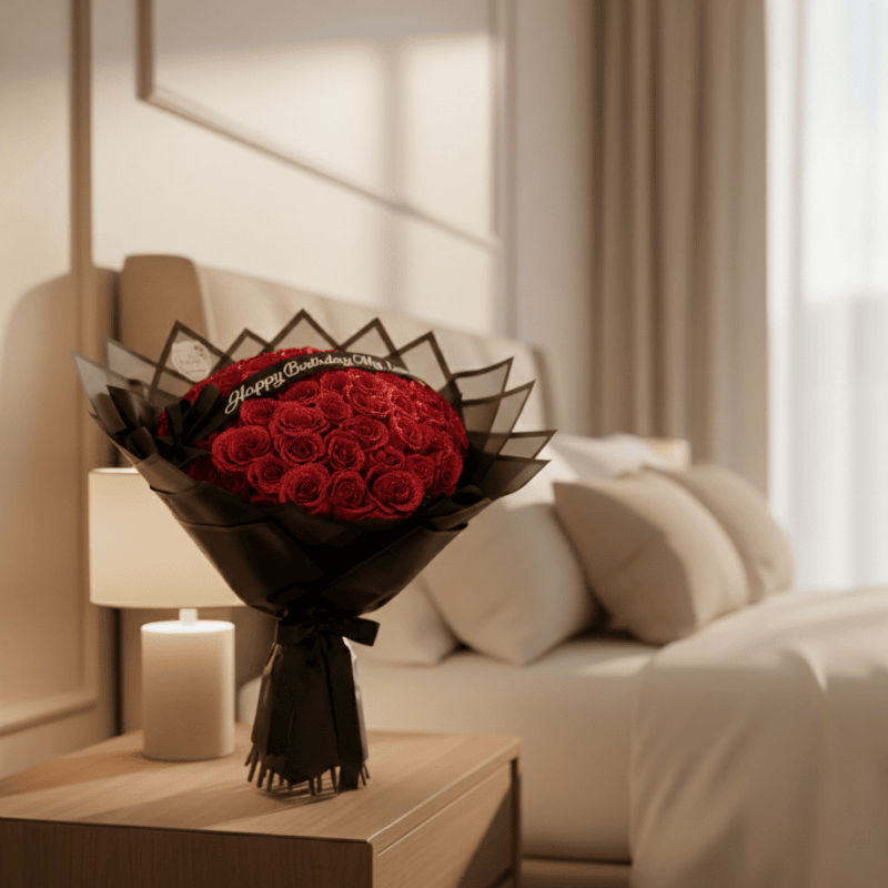 Eternal preserved rose in acrylic case for elegant romantic home décor and gifting