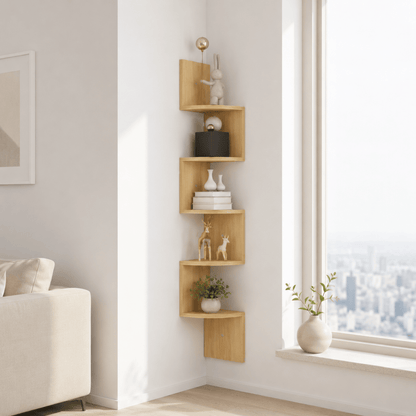 Space-saving corner wall shelf for modern storage at home