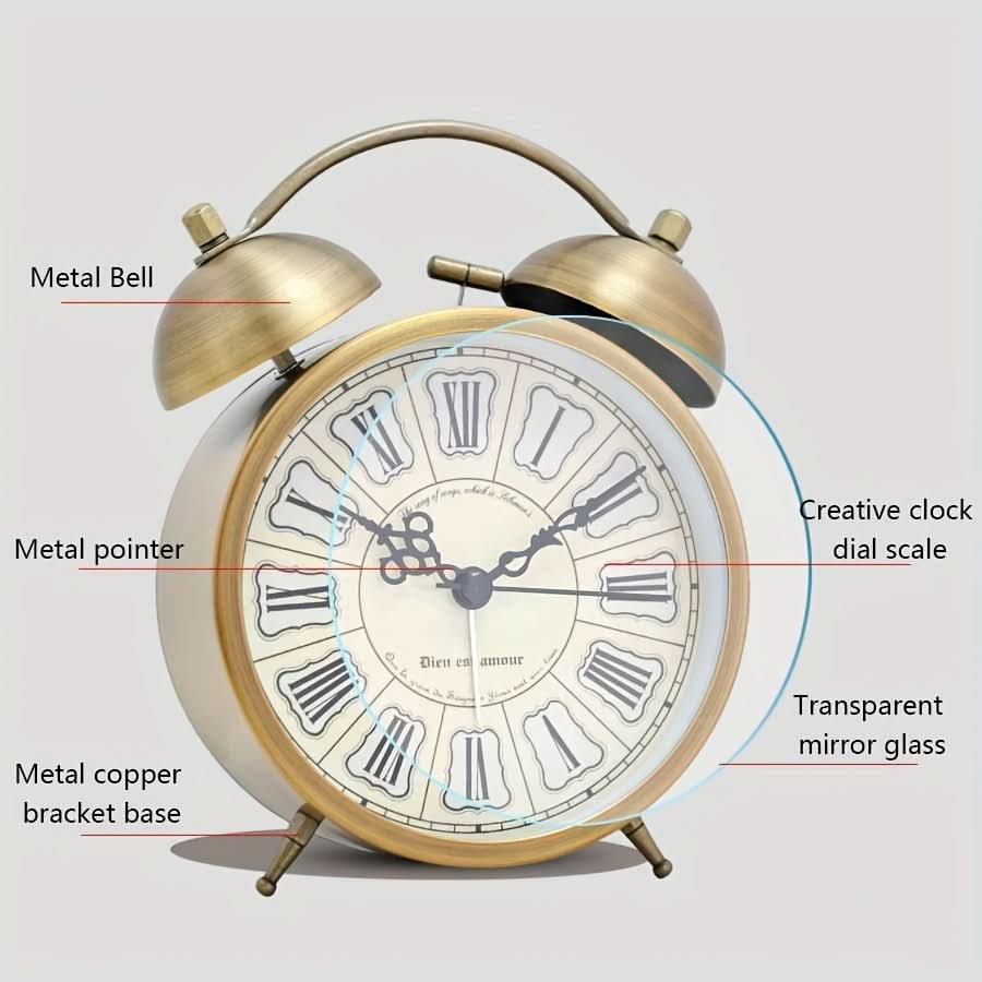 Scandinavian vintage luminous twin bell alarm clock