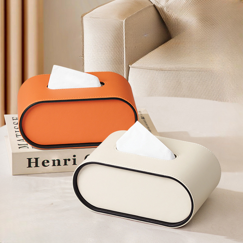 Sophisticated oval leather tissue box for modern interiors